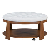 Round Ottoman Coffee Table with Upholstered Top Ivory White - Furniture Home Direct