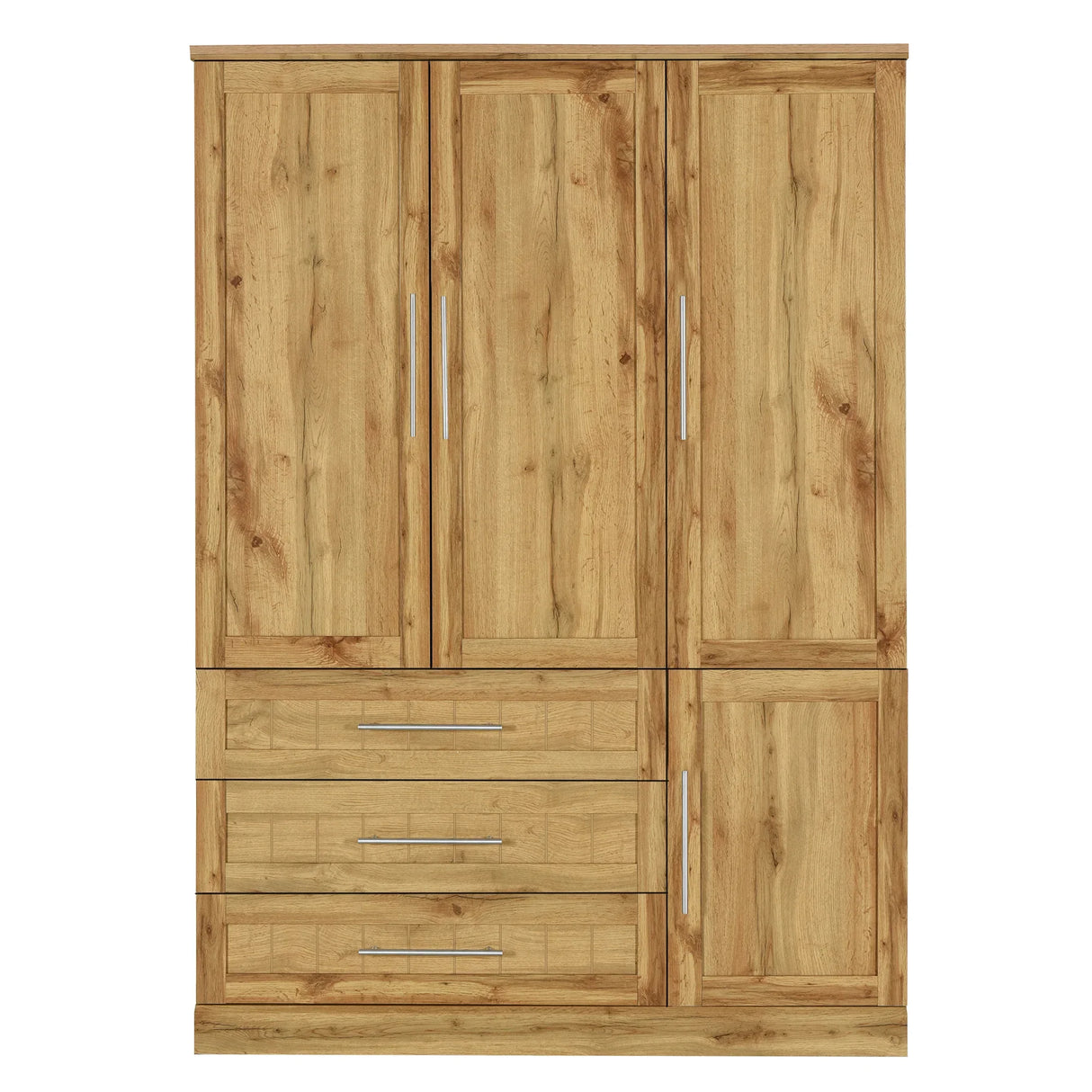 Wardrobe Armoire with Four Doors and Three Drawers Natural - Furniture Home Direct