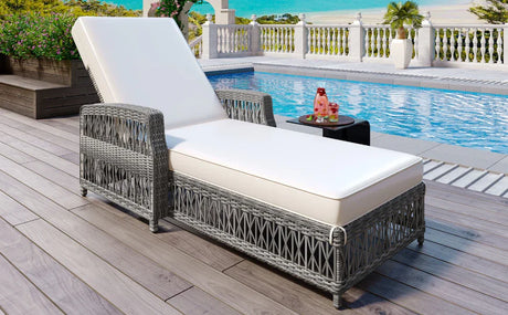 Outdoor Long Reclining Chaise - Beige - Furniture Home Direct