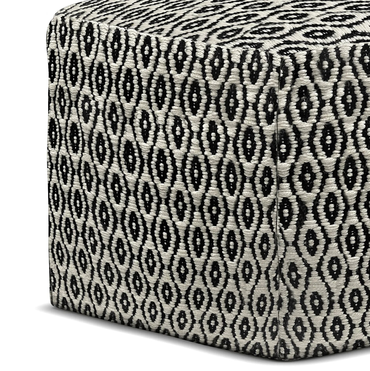 Kiana - Square Woven Outdoor / Indoor Pouf - Black / White - Furniture Home Direct
