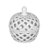 Ceramic Lidded Jar With Lattice Design - White - Furniture Home Direct