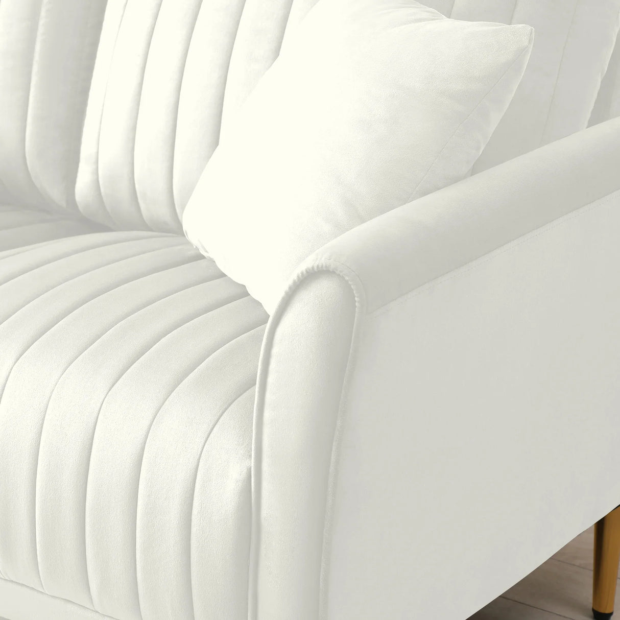 Modern Upholstered Living Room Set Containing One Sofa and Two Love Seats - Cream Velvet - Furniture Home Direct