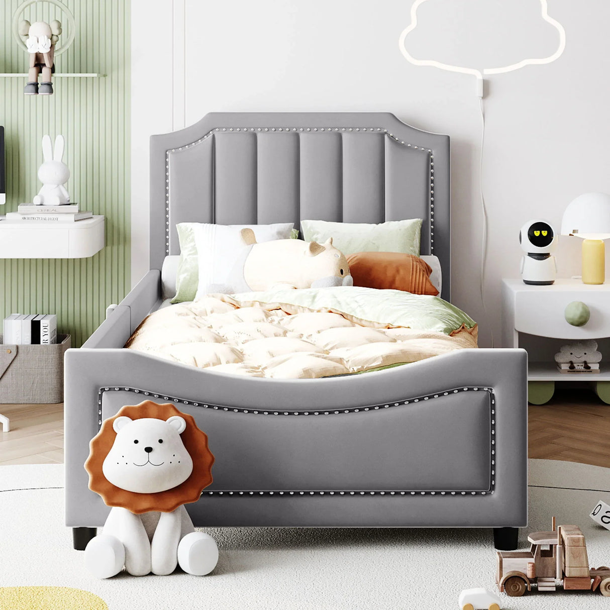 Upholstered Daybed With Classic Stripe Shaped Headboard - Furniture Home Direct
