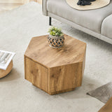 Coffee Table Hexagonal Drawer Unit Sleek Natural Wood - Furniture Home Direct