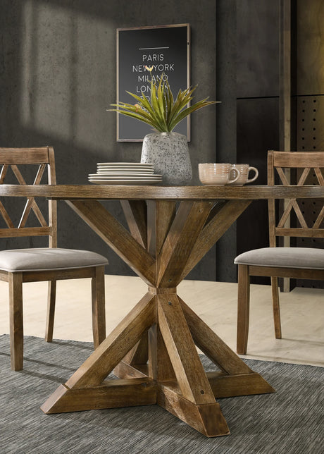 Dining Set Round Solid Wood Table Crossback Chairs Brown - Furniture Home Direct