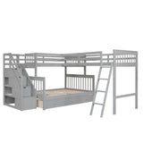 Solid L Shaped Bunk Bed With 3 Drawers, Ladder And Staircase - Furniture Home Direct