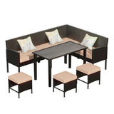 7 Piece Outdoor Furniture Set Waterproof Cushions Glass Table - Furniture Home Direct