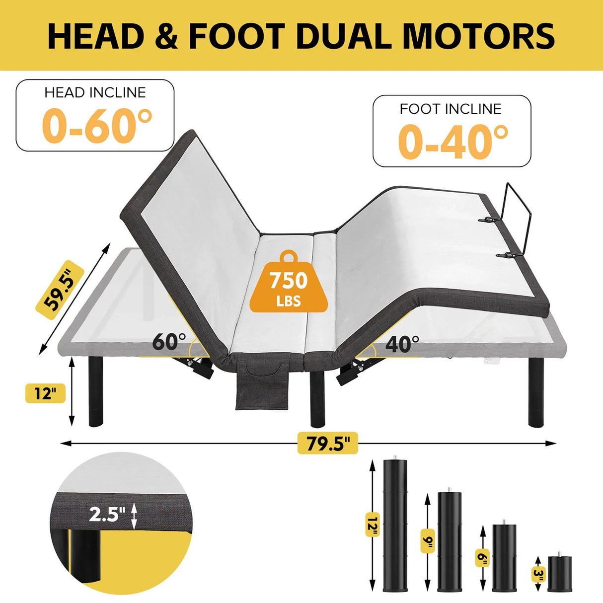 Ergonomic Adjustable Bed, Zero Gravity Base - Furniture Home Direct