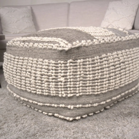 Rustic Wool And Cotton Large Pouf, Handcrafted Tufted Design - Brown / Beige - Furniture Home Direct