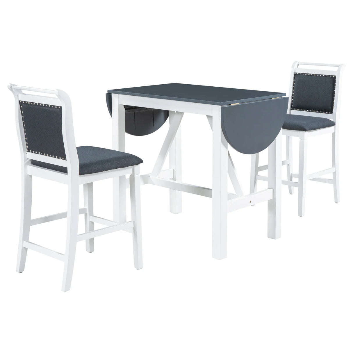 Dining Set Drop Leaf Counter Height With 2 Chairs White Gray - Furniture Home Direct