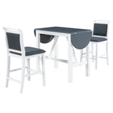 Dining Set Drop Leaf Counter Height With 2 Chairs White Gray - Furniture Home Direct