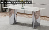 Dining Table Modern Faux Marble Top Chrome Base White - Furniture Home Direct