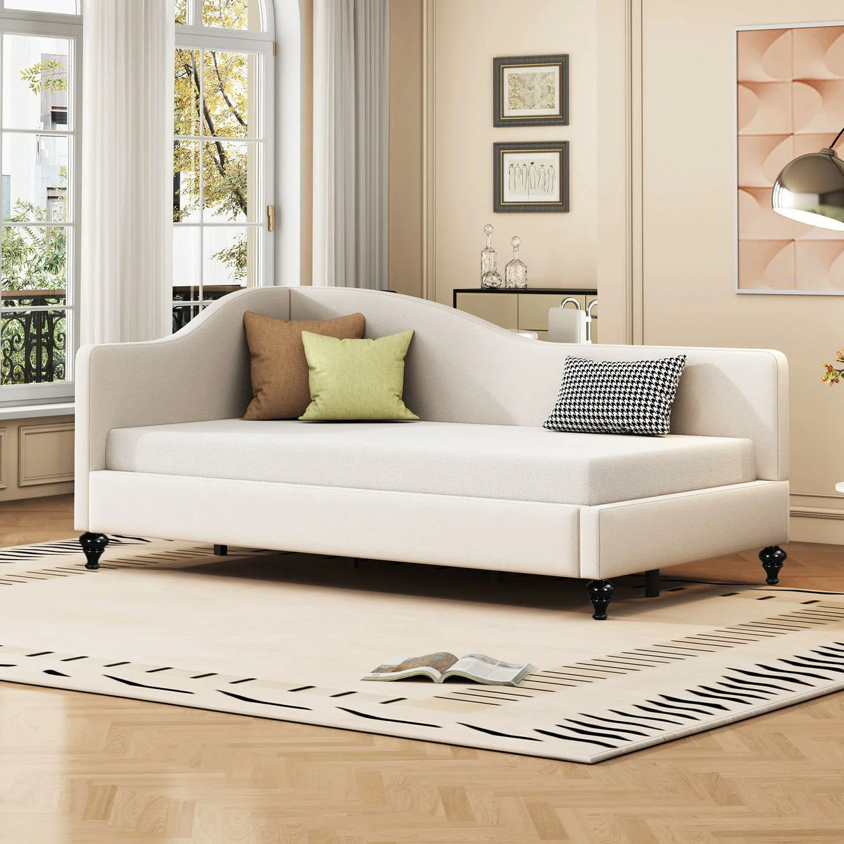 Modern L Shaped Linen Daybed With Legs - Furniture Home Direct
