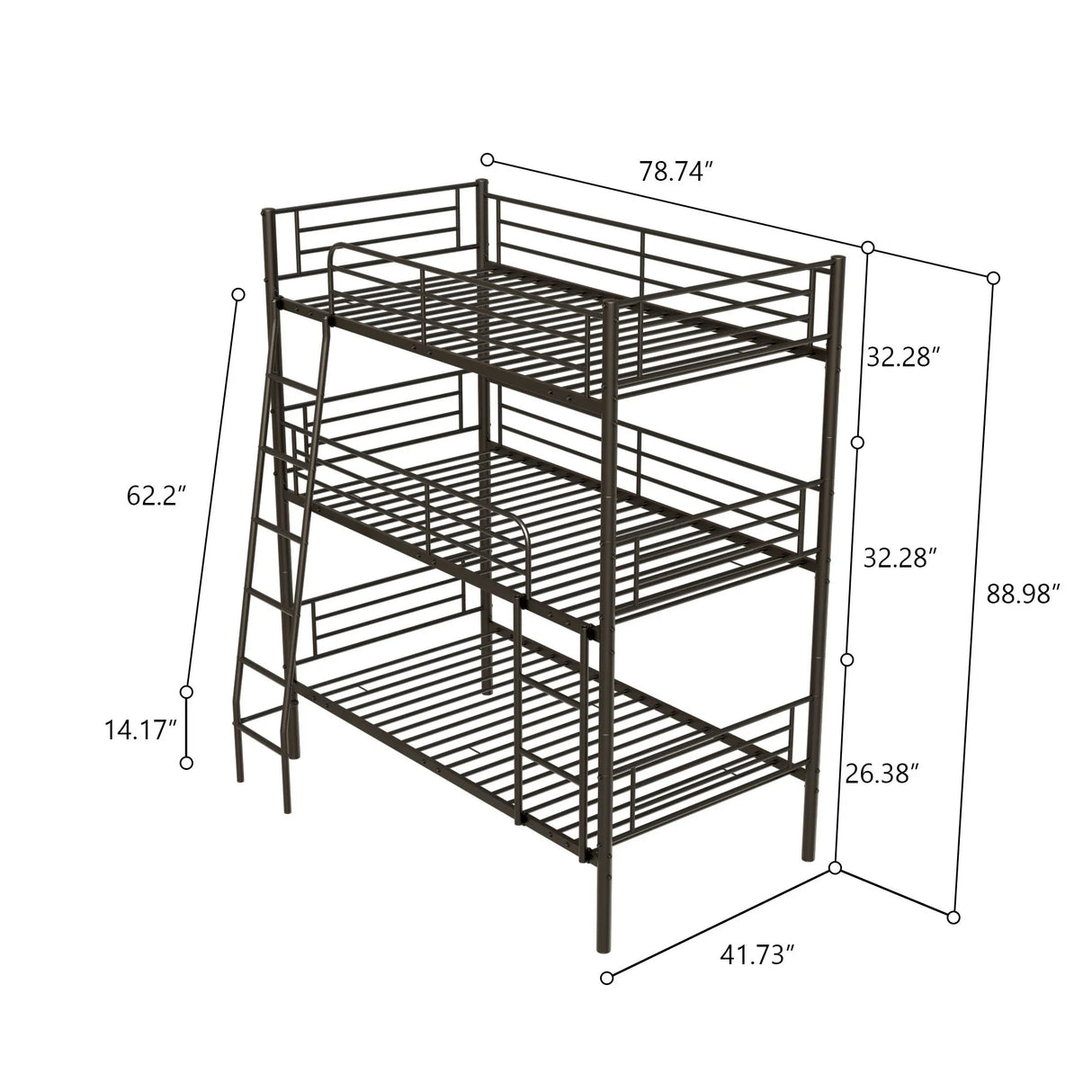 Twin Size Metal Triple Bunk Bed For Bedroom And Dormitory, Convertible Into 3 Separate Beds - Black - Furniture Home Direct