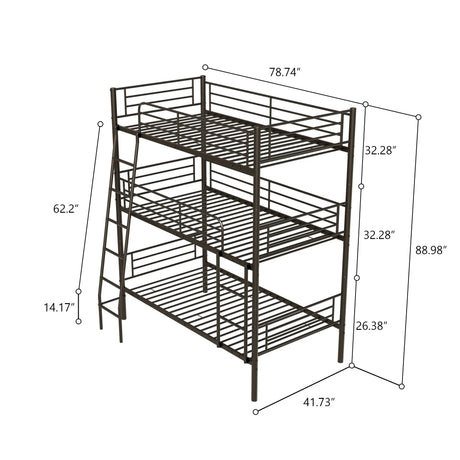 Twin Size Metal Triple Bunk Bed For Bedroom And Dormitory, Convertible Into 3 Separate Beds - Black - Furniture Home Direct