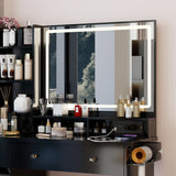 Vanity Desk With Cushioned Stool And Mirror Set Black - Furniture Home Direct