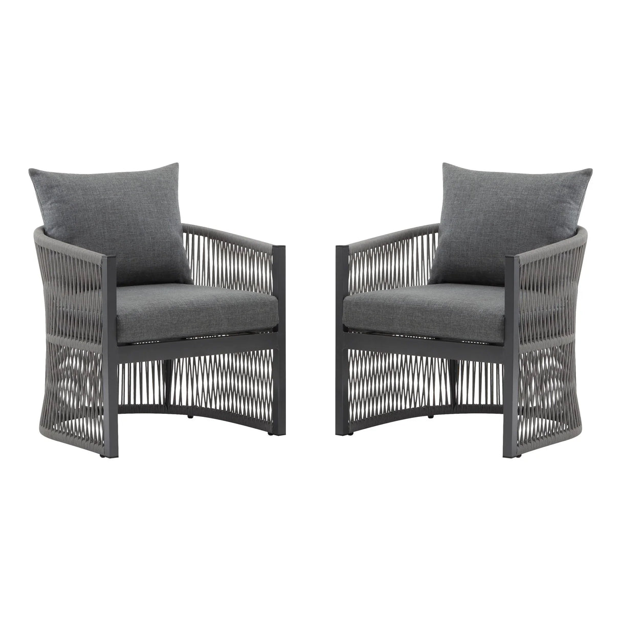 Modern Curved Aluminum Lounge Chair With Stylish Rope Weave Design And Cushioned Comfort For Outdoor