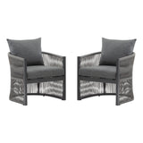 Modern Curved Aluminum Lounge Chair With Stylish Rope Weave Design And Cushioned Comfort For Outdoor