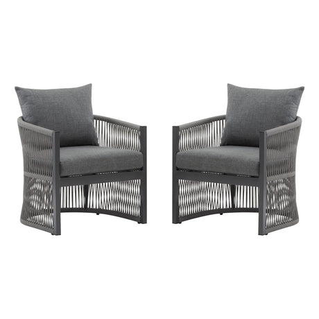 Modern Curved Aluminum Lounge Chair With Stylish Rope Weave Design And Cushioned Comfort For Outdoor