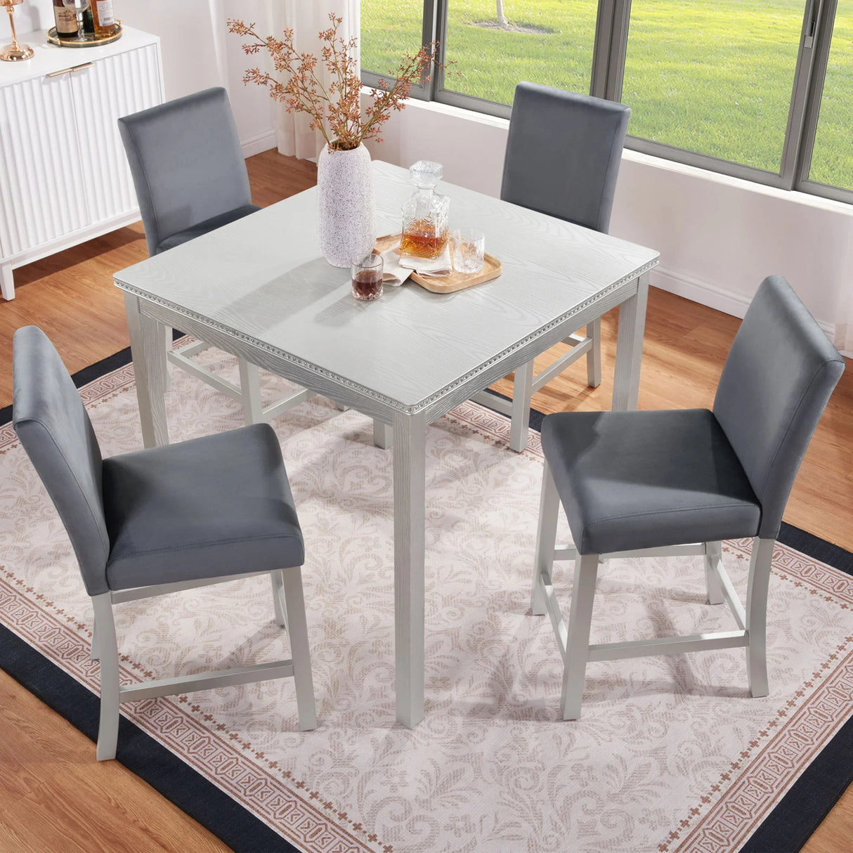 5 Pieces Counter Height Table Set, Kitchen Table With Square Table And 4 Upholstered Chairs - Furniture Home Direct