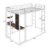 Hearth & Haven - Twin Metal Loft Bed With 2 Shelves And One Desk - White - Furniture Home Direct