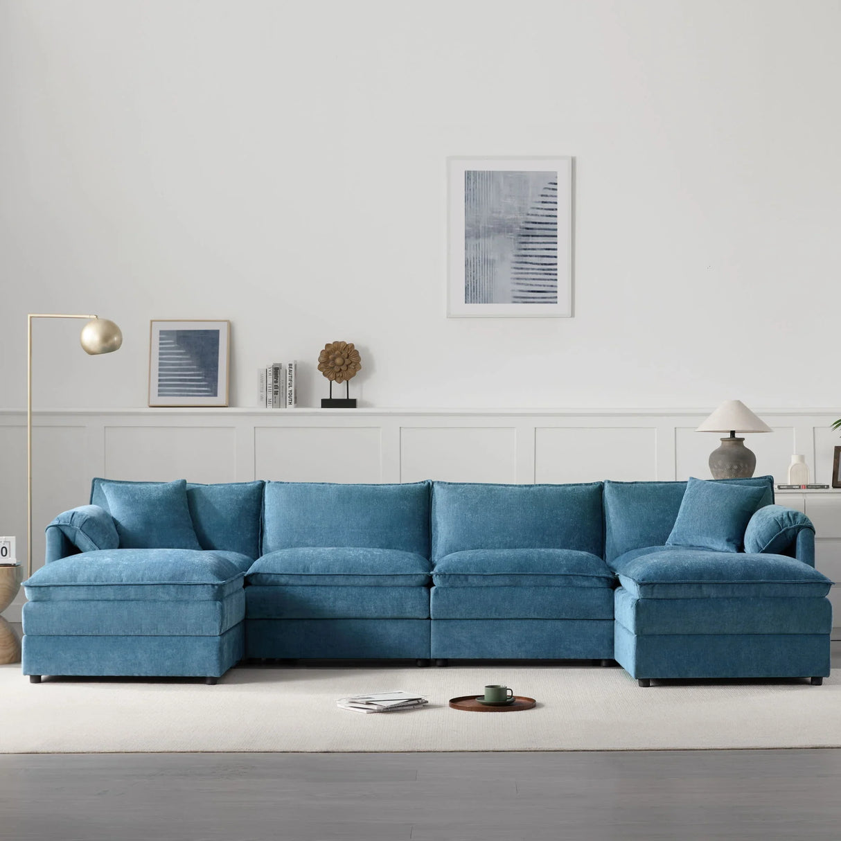 Modular Sectional With Deep And Wide Seat, Cloud Couch Set With Double Cushions Sofa With Movable Ottoman - Furniture Home Direct