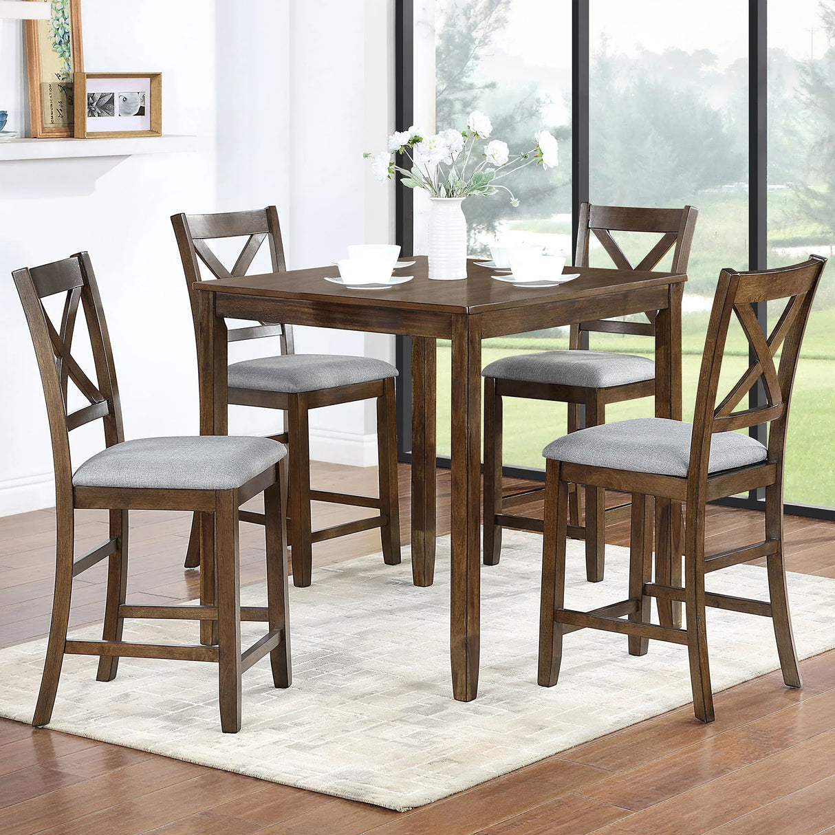 5 Piece Dining Table Set, Wooden Dining Square Table Set For 4 - Furniture Home Direct