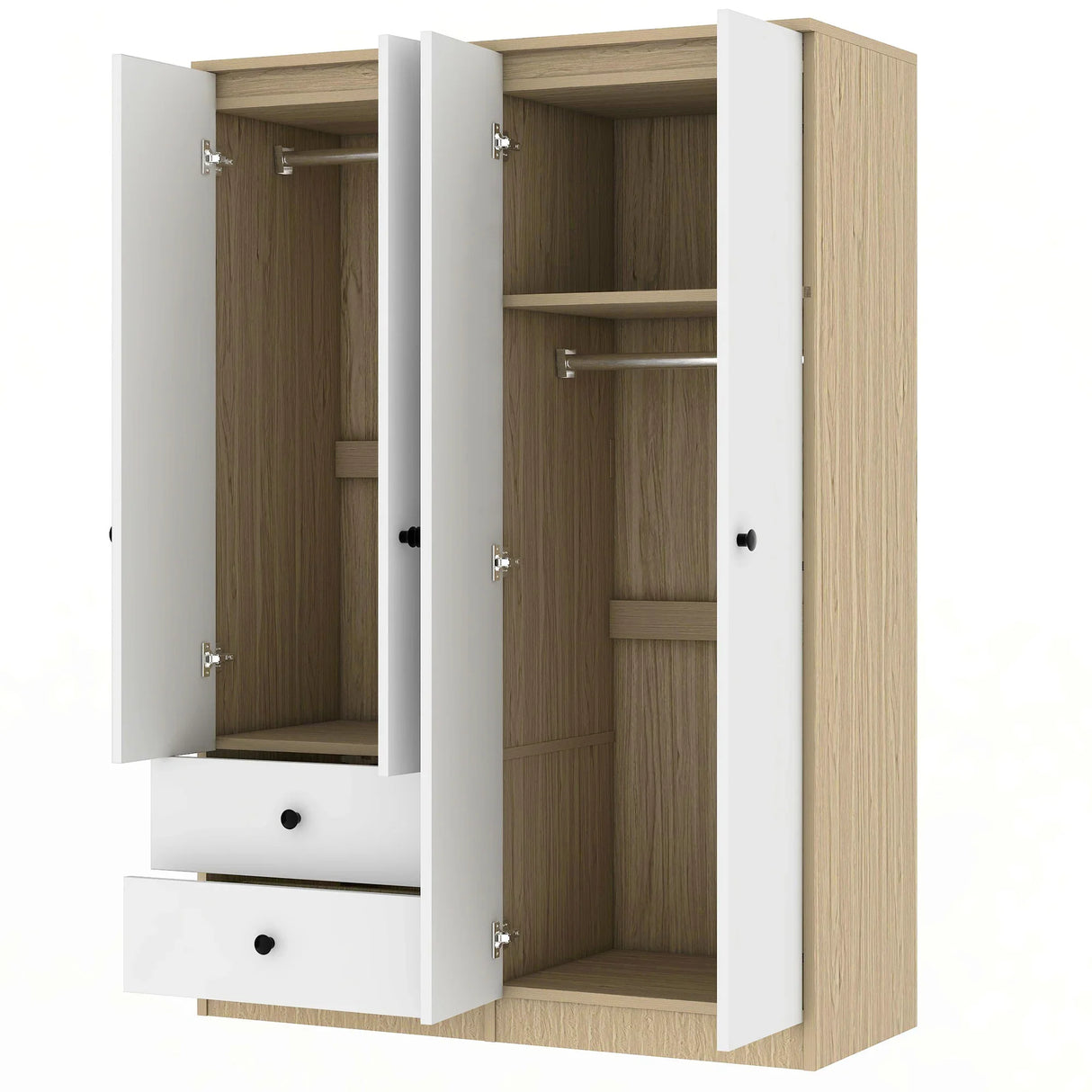 Wardrobe With Drawers And Hanging Rod Solid Wood White - Furniture Home Direct
