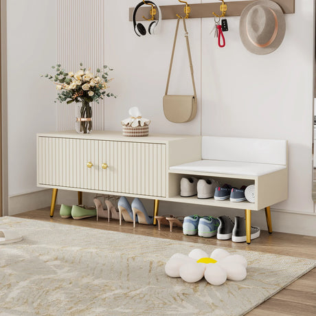 Modern Shoe Storage with Upholstered Cushions - Antique White - Furniture Home Direct