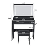 Modern Makeup Vanity Set With Power Outlet, Hair Dryer Holder, And Adjustable Lighting - Furniture Home Direct
