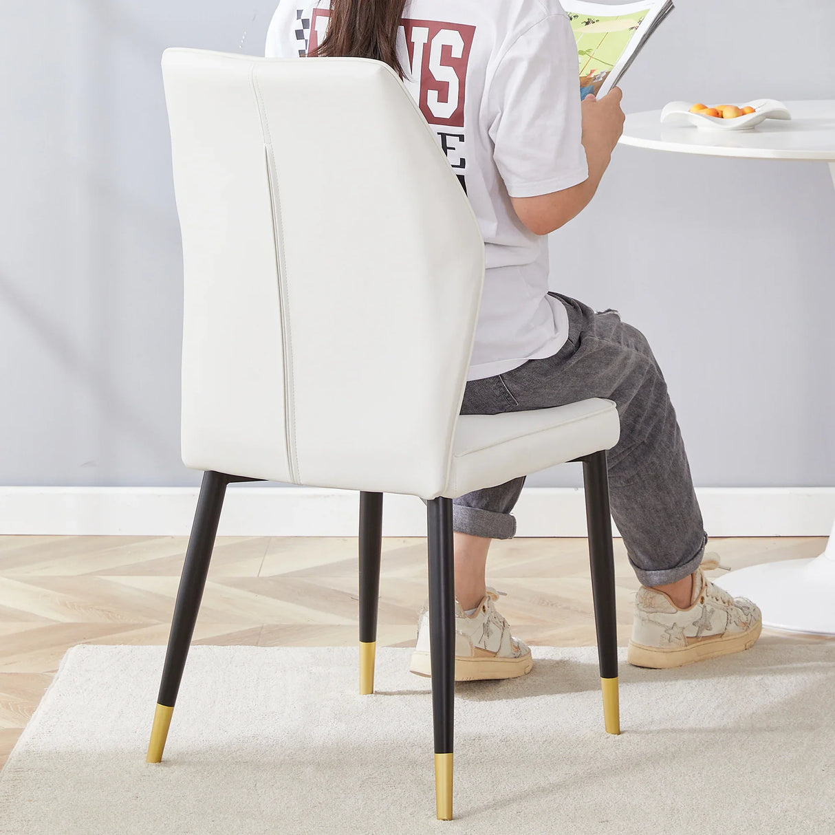 Dining Chairs Set of 4 Modern PU Upholstered Sleek White - Furniture Home Direct