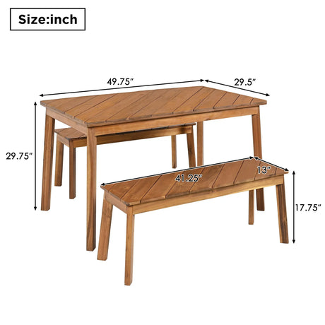 3 Pieces Acacia Wood Table Bench Dining Set For Outdoor & Indoor Furniture With 2 Benches, Picnic Beer Table For Patio, Porch, Garden, Poolside - Natural - Furniture Home Direct