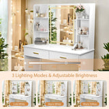 Vanity Desk With Mirror And LED Lights 3 Lighting Modes And Power Outlet 2 Spacious Drawers And Stool - White - Furniture Home Direct
