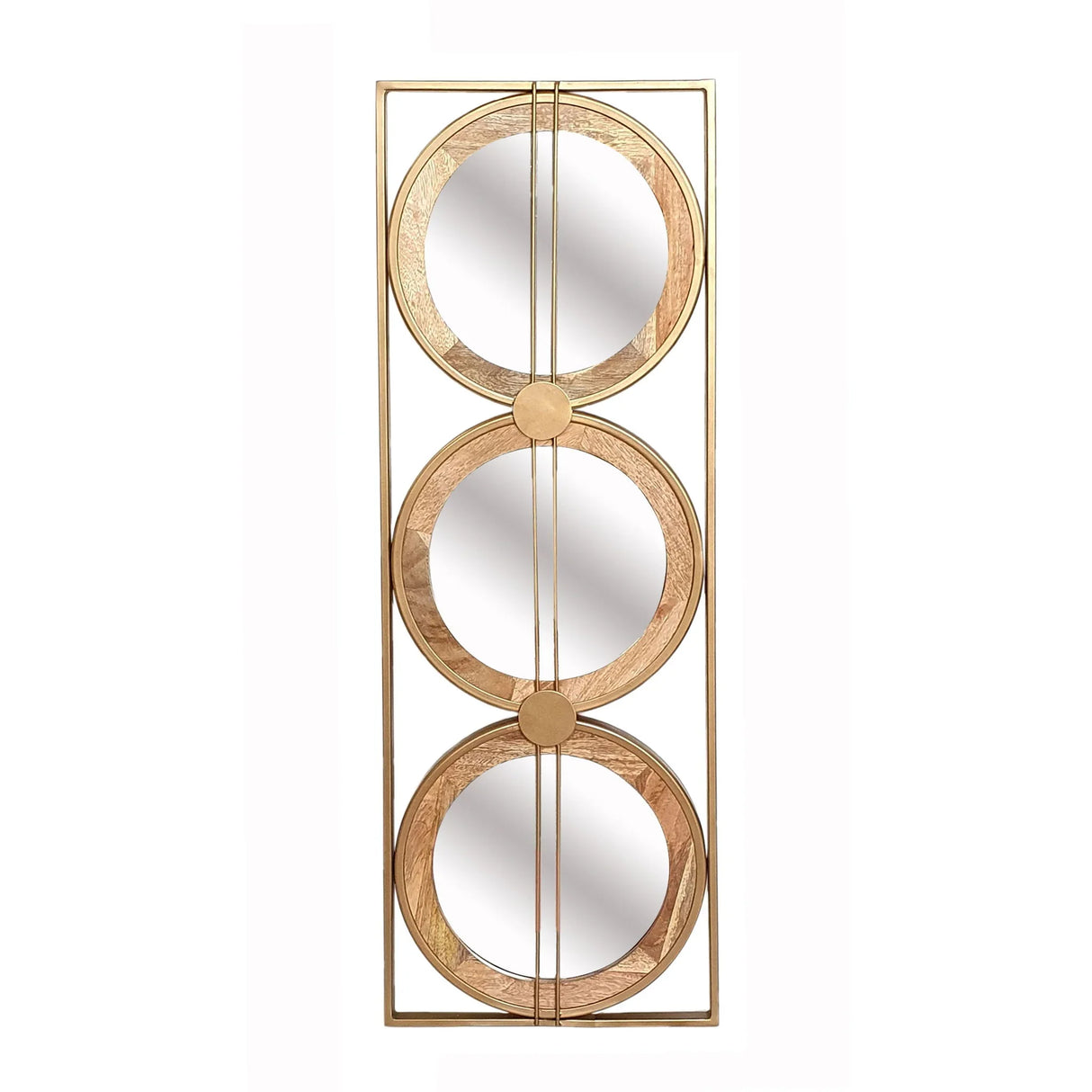 3 Mirror Piece Wall Mirror InRectangular Frame, Home Wall Decor For Bedroom Living Room - Brown - Furniture Home Direct