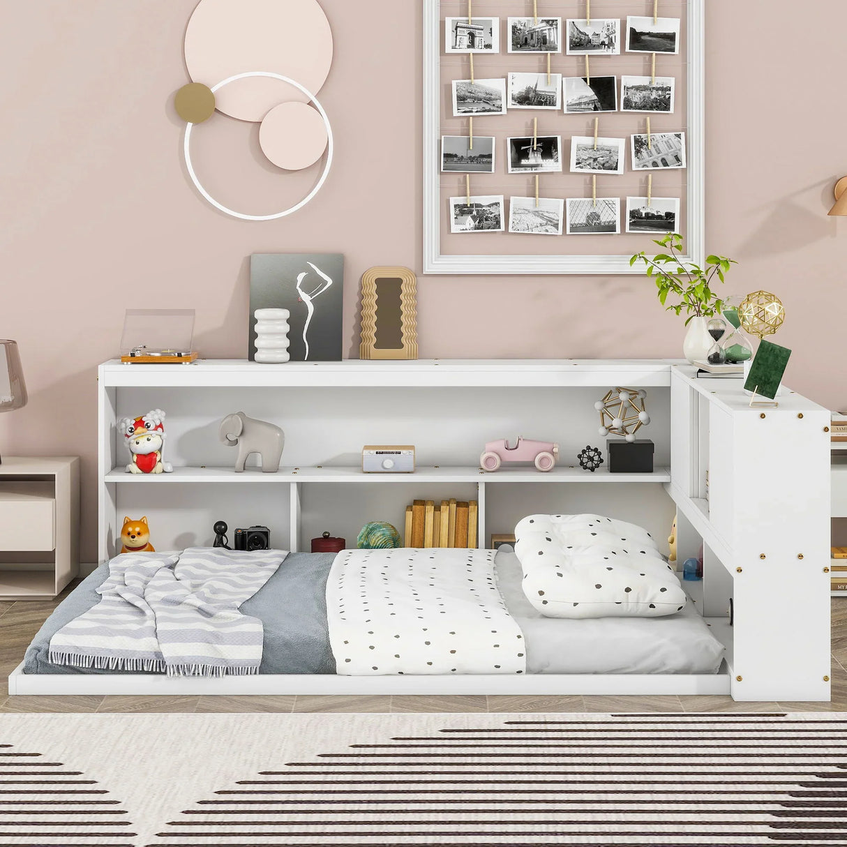 Floor Bed With L-Shaped Bookcases, Sliding Doors, Without Slats - Furniture Home Direct