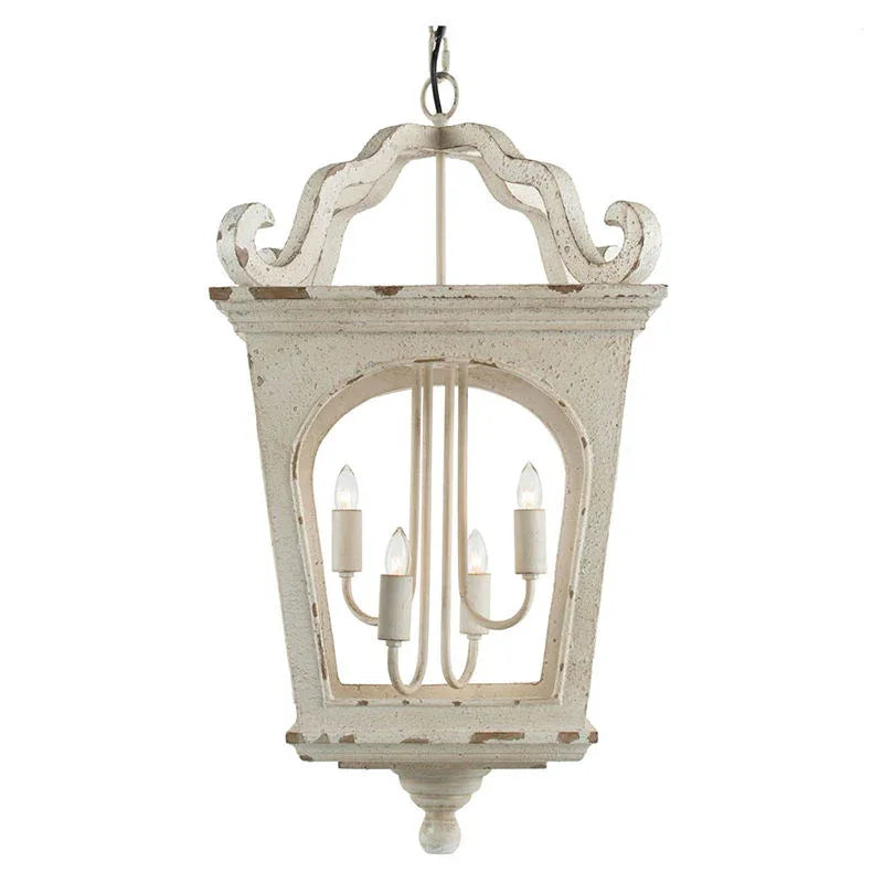 4 Light Wood Chandelier, Hanging Light Fixture With Adjustable Chain For Kitchen, Bulb Not Included - Cream White - Furniture Home Direct