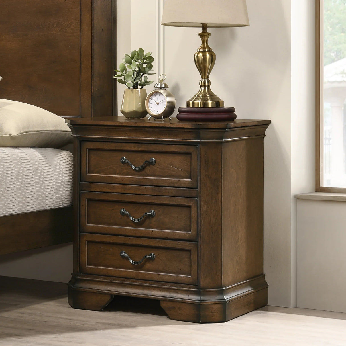 Queen Bed Set Dresser Nightstands Mirror Chest Walnut Brown - Furniture Home Direct