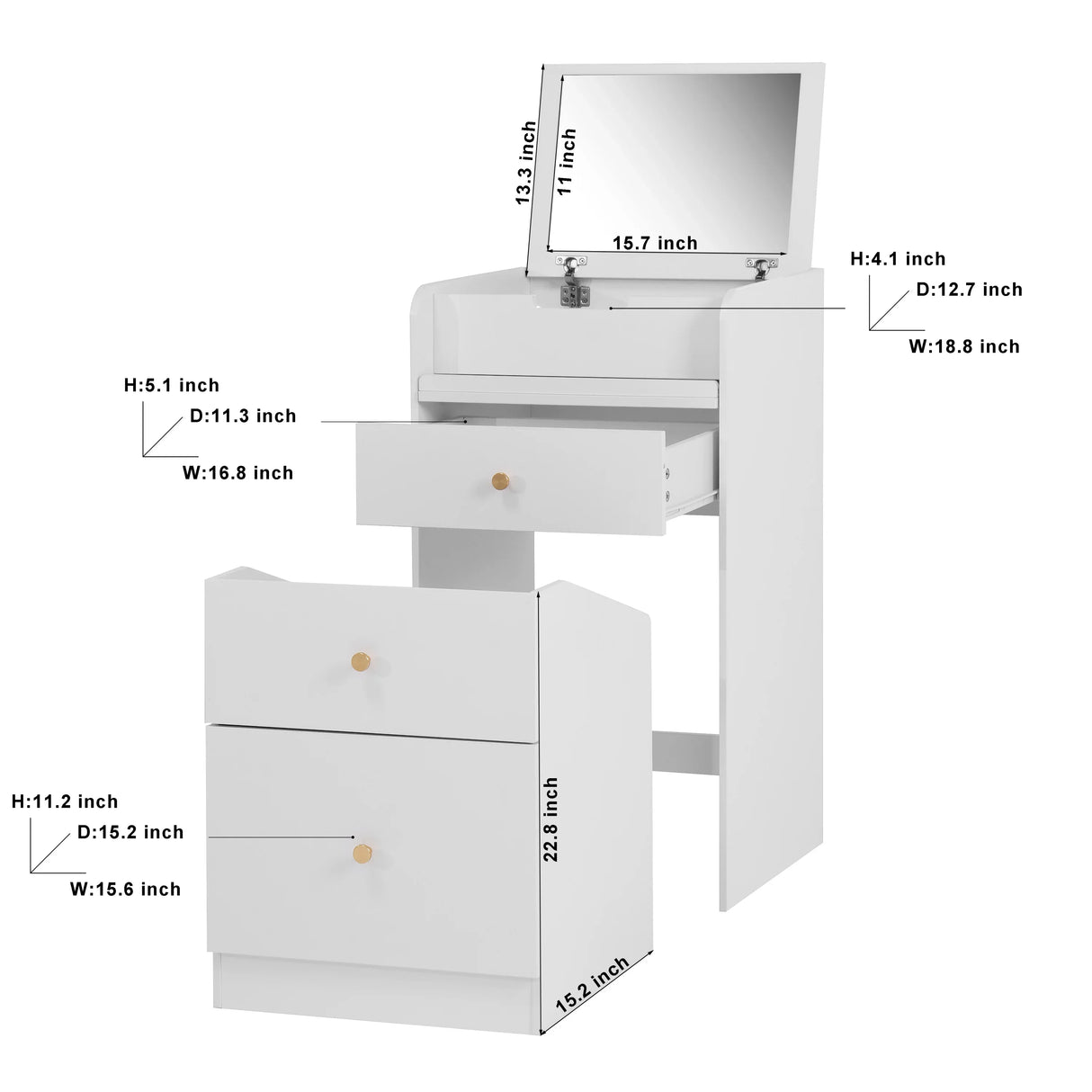 Vanity Desk With Mirror Small Compact Modern Style White - Furniture Home Direct