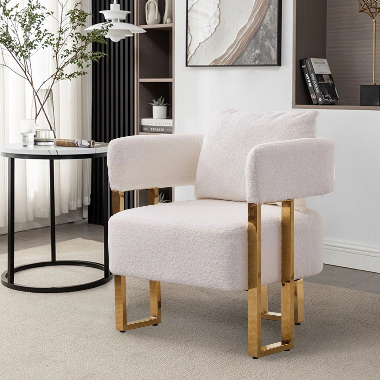 Modern Decorative Chair Teddy Fleece Upholstered And Metal Foot - Furniture Home Direct