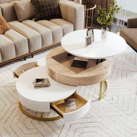 Nesting Coffee Tables Lift Top With 2 Drawers White Natural - Furniture Home Direct