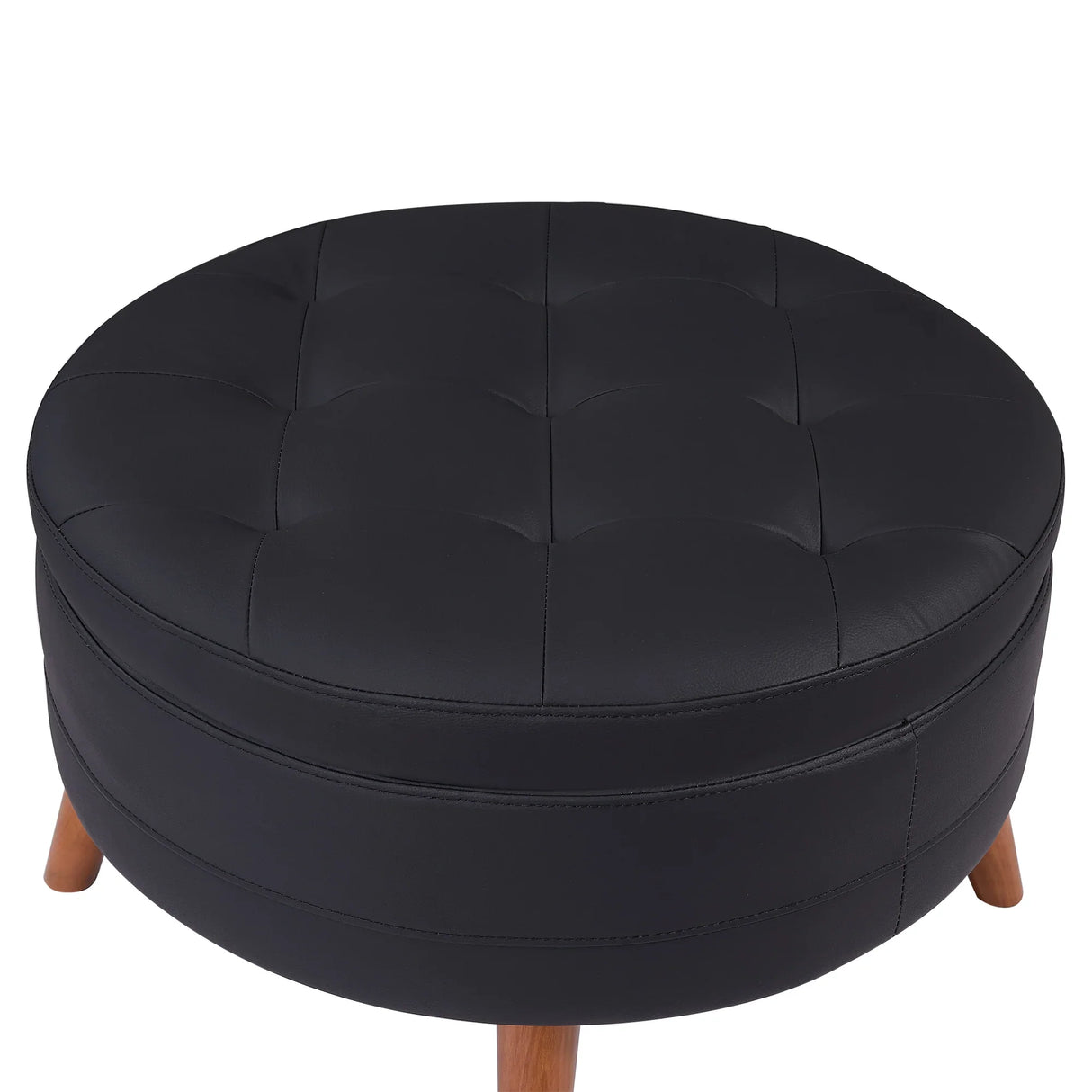 107 Inch Black Sectional With Round Storage Ottoman - Furniture Home Direct