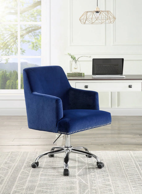 Trenerry - Velvet Office Chair - Blue / Chrome - Furniture Home Direct