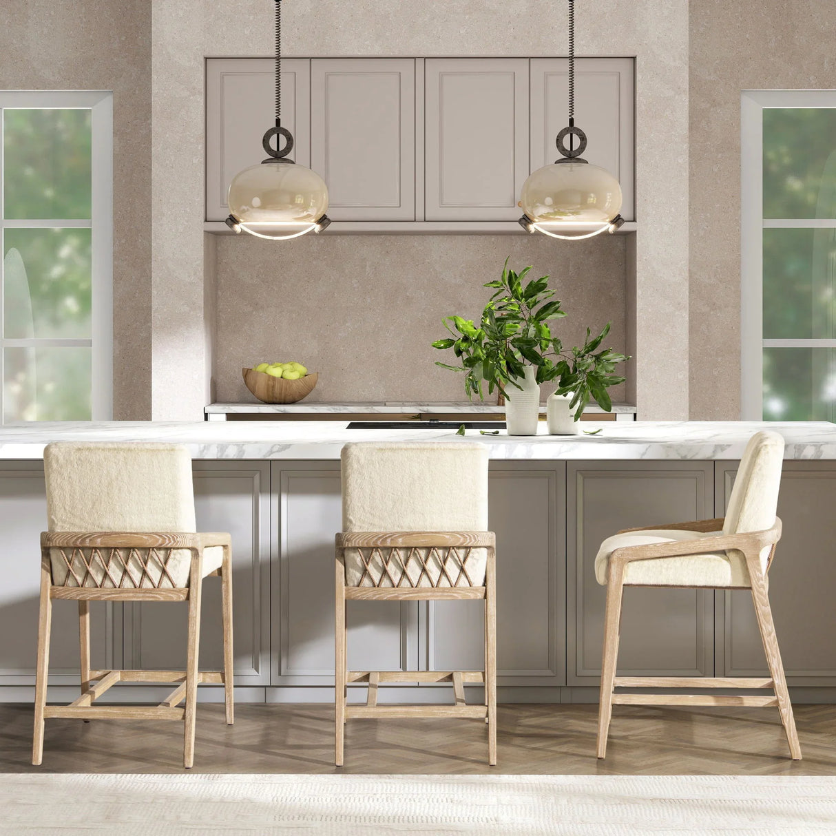 Arizona - Solid Ash Upholstered Counter Stool With Rope Detail - Creme De La Creme White - Furniture Home Direct