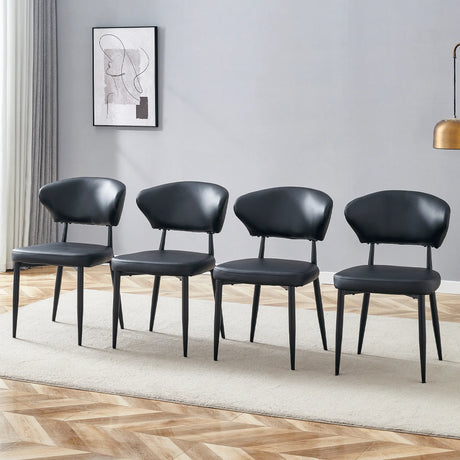 Dining Chairs Set Of 4 Modern PU Leather Metal Legs Black - Furniture Home Direct