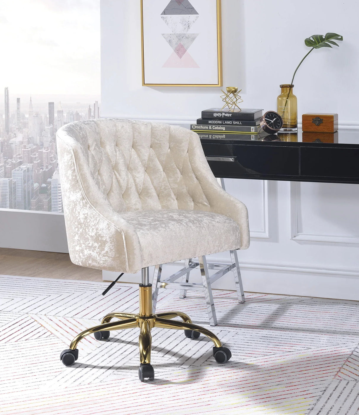 Levian - Office Chair - Cream / Gold - Furniture Home Direct