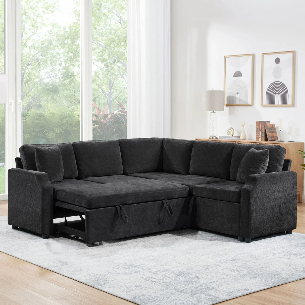 Modern L Shaped Sectional Sofa Bed With Hidden Storage Chenille Upholstery - Furniture Home Direct