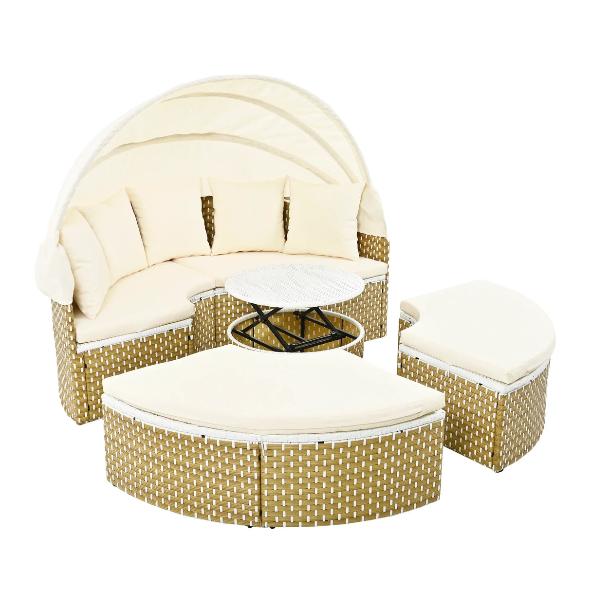 Outdoor Daybed With Retractable Canopy Cushions Beige - Furniture Home Direct