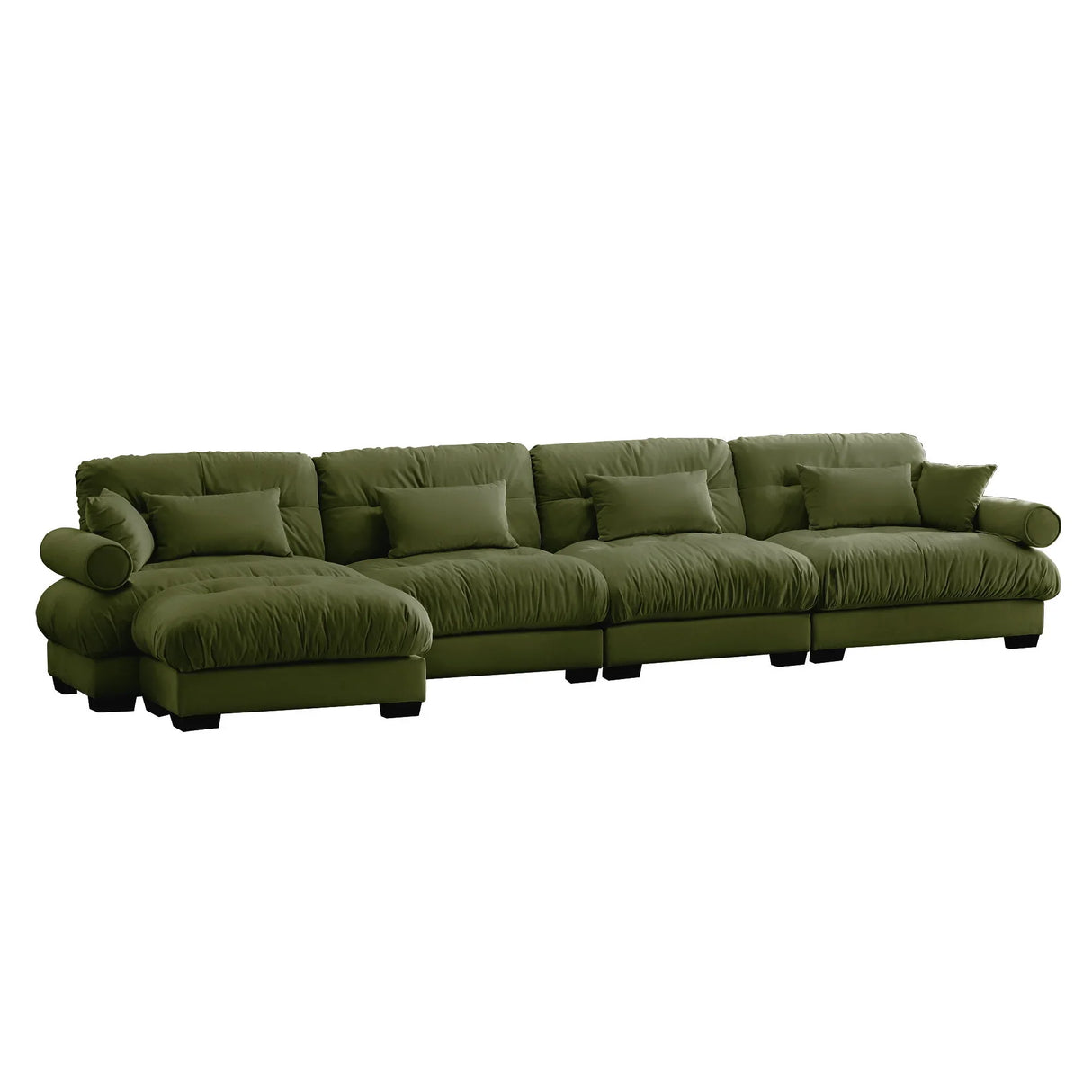 Modern Sectional Sofa With Ottoman, Round Bolster Armrests, Waist And Throw Pillows - Furniture Home Direct