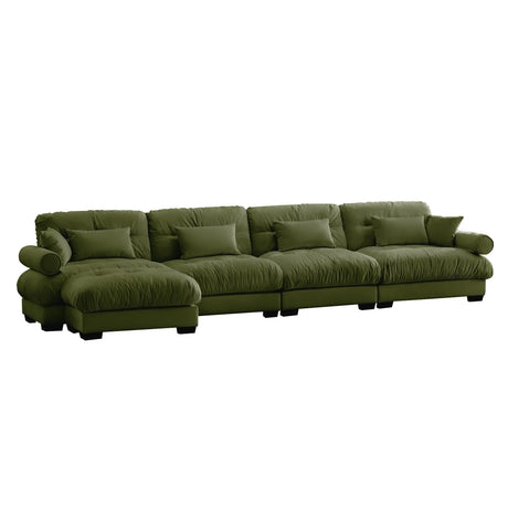 Modern Sectional Sofa With Ottoman, Round Bolster Armrests, Waist And Throw Pillows - Furniture Home Direct