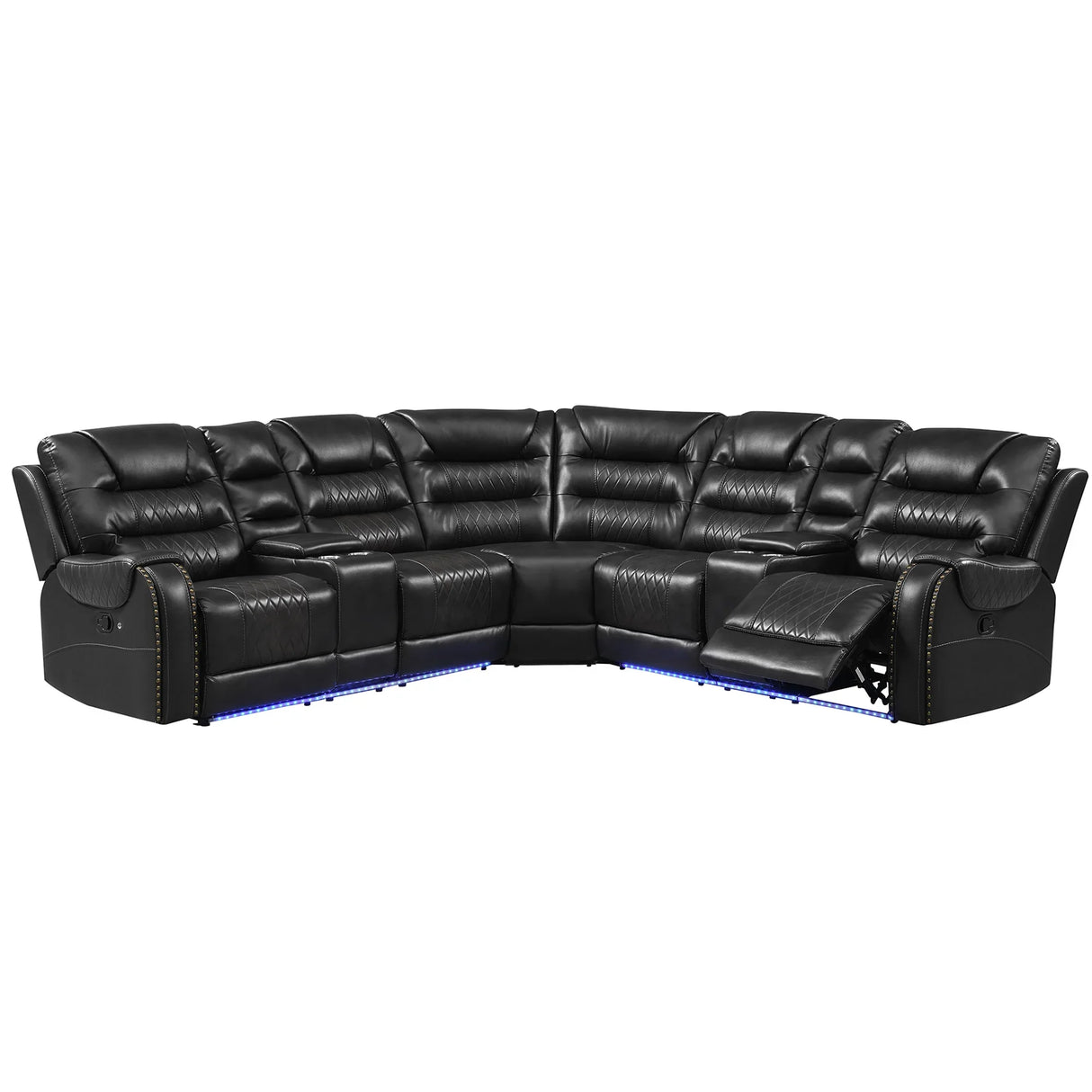 Sectional Sofa Manual Reclining With LED Light Strips Black - Furniture Home Direct
